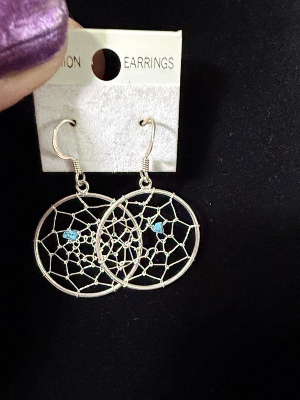 Dreamcatcher Hoop Earrings - Sterling Silver with Turquoise Accent